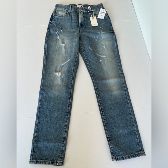 Good American Good Classic High Rise Distressed Jeans, Indigo - Size 25 - Picture 4 of 12